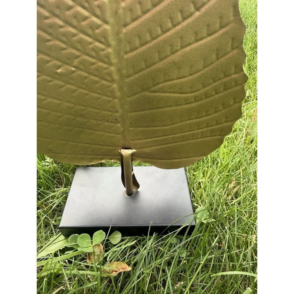 Metal Leaf Tree Sculpture on Wood Base – Rustic Nature Tabletop Décor ~12”